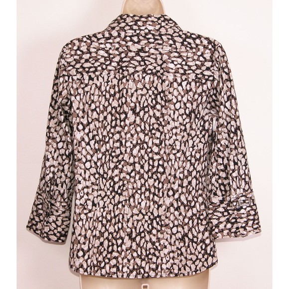 Alfani Womens V-Neck Shirt sz 6 Animal Print Button Front Stretch Leopard Brown - Picture 6 of 7